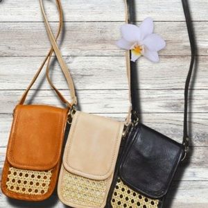 Small Crossbody Purse Leather Rattan Phone Purse Smaller Straw Wicker Purse